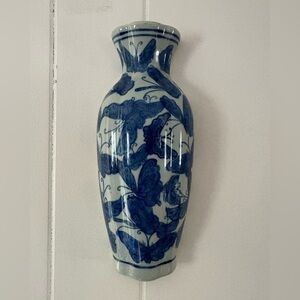 vintage porcelain blue and white chinoiserie wall pocket sconce